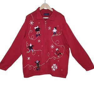 Vintage Charter Club Holiday Ice Skater Full Zip Novelty Cardigan Sweater 2X